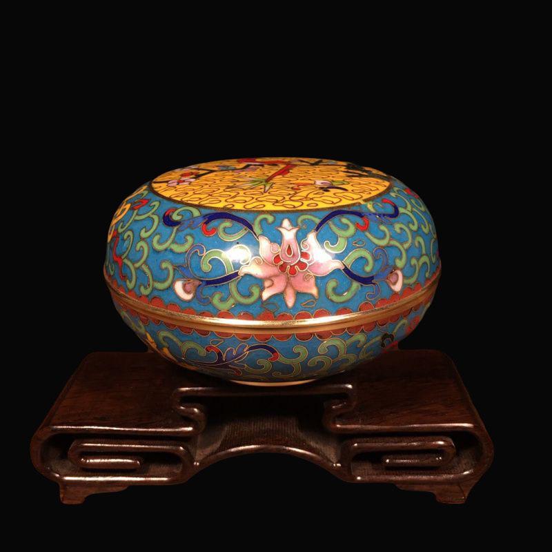 Pure copper cloisonne enamel flower bird jewelry box (1 of 8)
