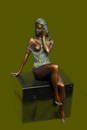 SIGNED DÃ‰COR BRONZE SCULPTURE CUBISM NUDE GIRL