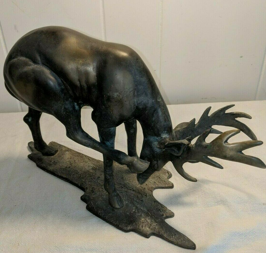 Vtg Bronze Marble Statue Elk Deer Stag Hunter Wildlife (1 of 4)
