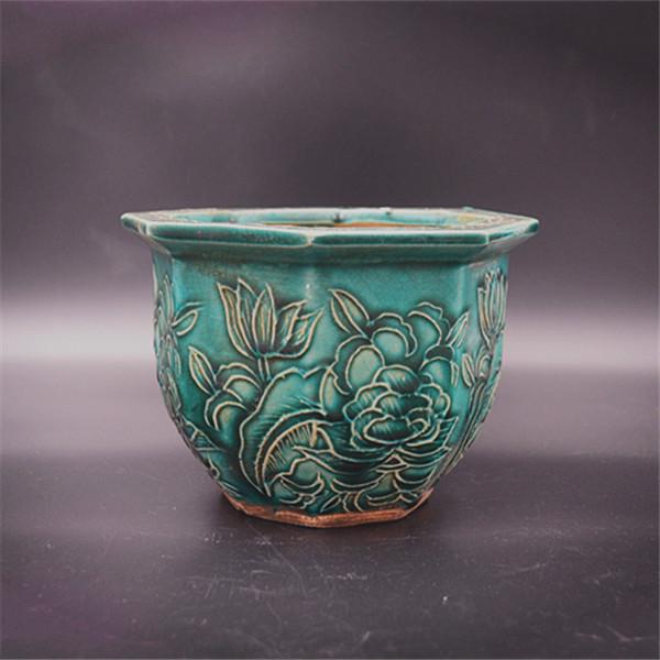 Chinese Antique Green Glazed Porcelain Flower Pot (1 of 5)
