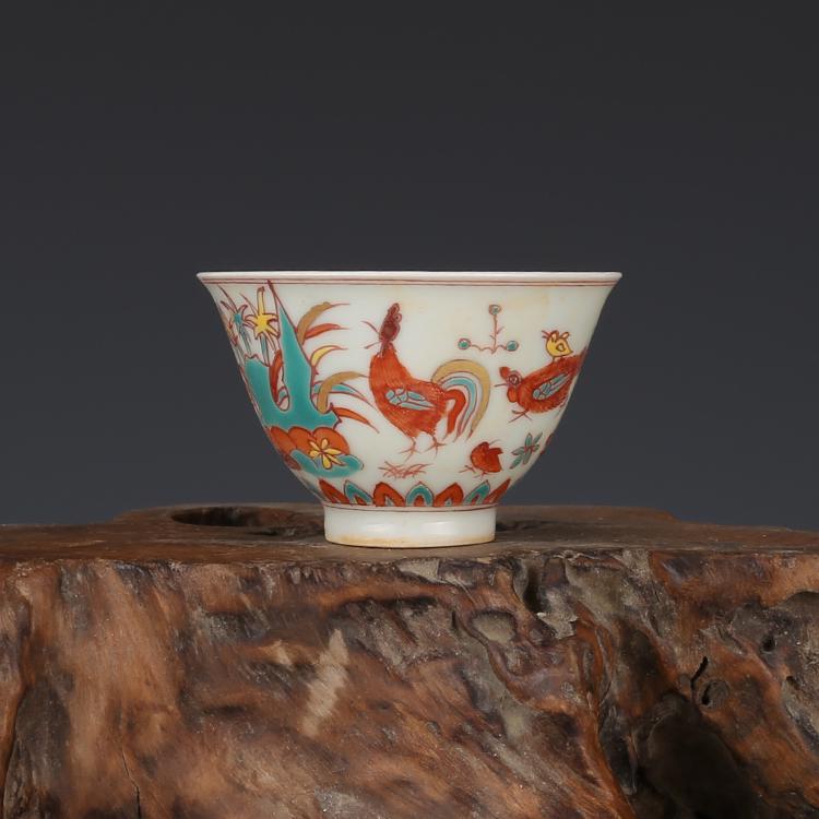 Ming dynasty multi colour cup with chicken painting (1 of 6)