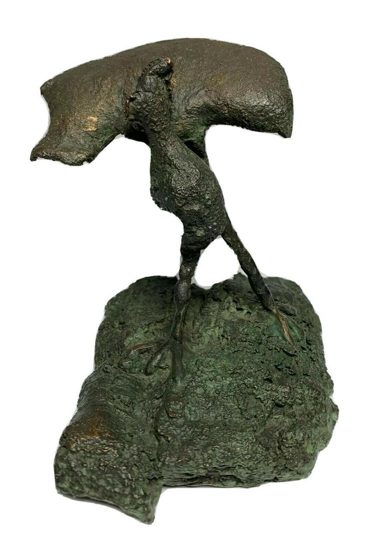 BRONZE SCULPTURE BIRD SIGNED ABSTRACT SURREALIST (1 of 10)