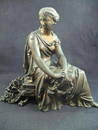 Antique Bronze Sculpture Seated Gowned Woman Statue Figurine Wreath & Flowers