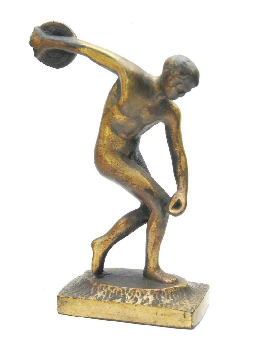 ANTIQUE DISCOBOLUS OF MYRON CAST IRON SCULPTURE BRONZE WASH GRAND TOUR DISCUS (1 of 4)