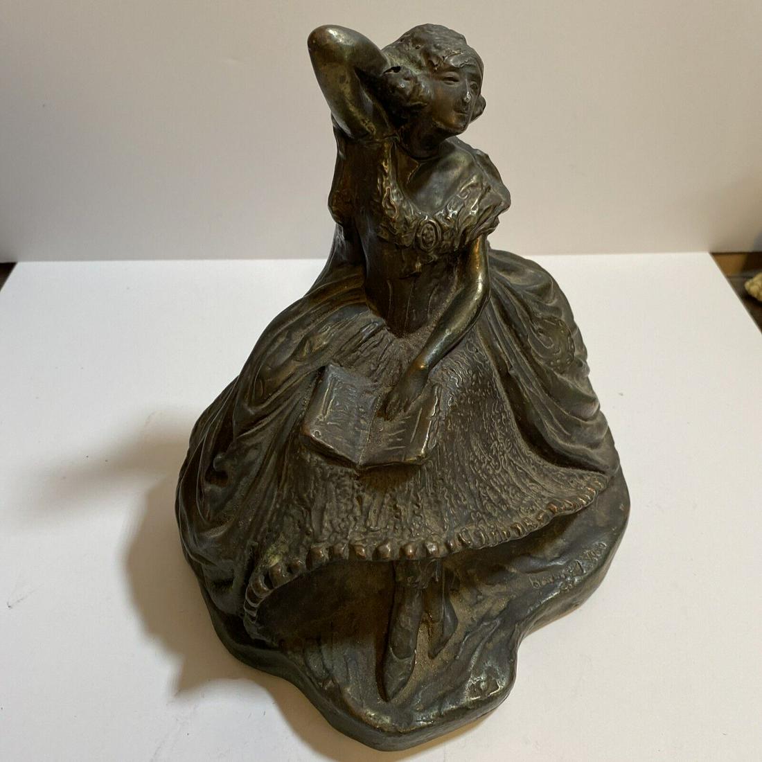 Antique Hammered Copper or Bronze Female Reading a Book Sculpture Figure (1 of 7)