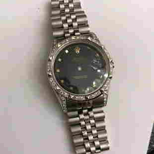 Diamond Rolex Oyster Perpetual Date Watch Case Men Genuine Iced Bezel Parts: Original Rolex Oyster Perpetual Date 15000 watch case custom set with natural diamonds in the bezel and case lugs.A genuine original Rolex Oyster Perpetual Date 15000 Men 34mm case from an iced out bu