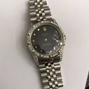 Diamond Rolex Oyster Perpetual Date Watch Case Men Genuine Iced Bezel Parts: Original Rolex Oyster Perpetual Date 15000 watch case custom set with natural diamonds in the bezel and case lugs.A genuine original Rolex Oyster Perpetual Date 15000 Men 34mm case from an iced out bu