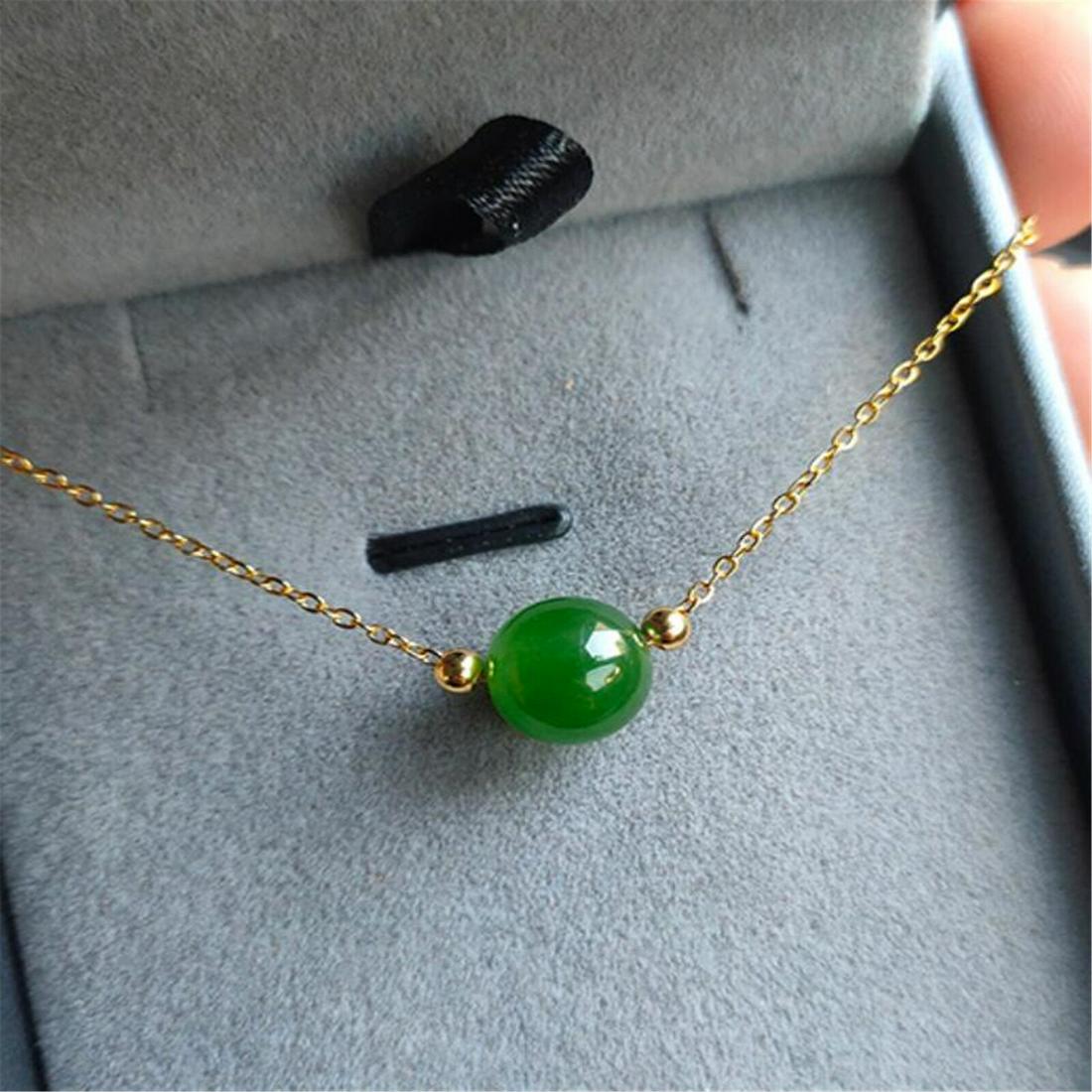 Natural green jade Gemstone chalcedony 18k Gold chain necklace DIY jewelry (1 of 3)