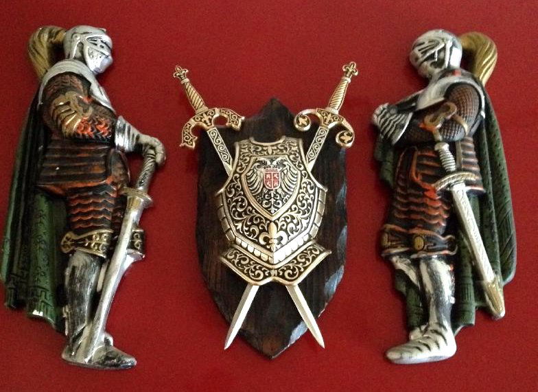 Vintage Three Piece Knight Plaque Set with Metal Coat (1 of 10)