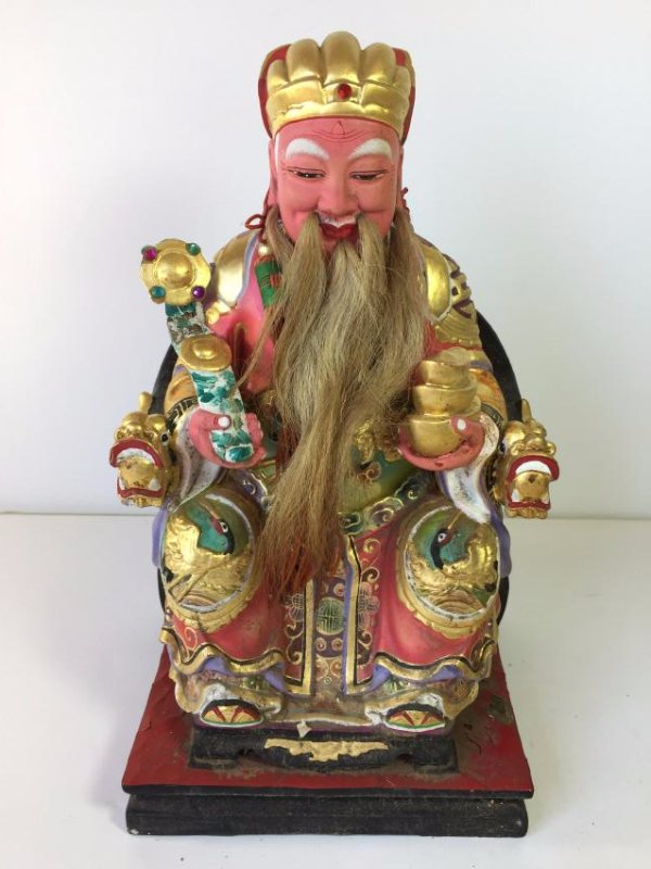Chinese vintage wood carved god: Chinese antique painted wood carved God (repair) (10"H X 6 X 5)