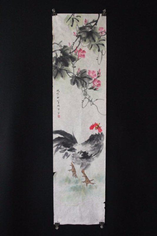 Chinese silk scroll: chicken & flower (1 of 10)