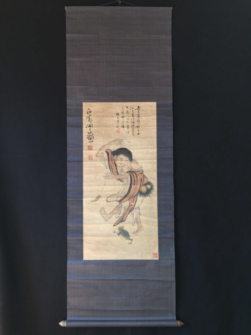 Chinese silk scroll: calligraphy & figure (1 of 10)
