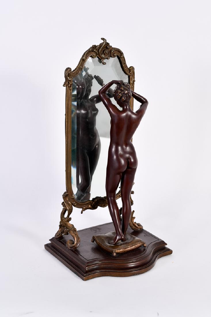 Emile Pinedo, Bronze Sculpture: Artist: Emile Pinedo (French, 1840-1916) Title: "Unknown (Nude in Mirror)" Dimensions: H 13 1/2 x W 6 1/2 x D 6 1/4 in. Date: 19th Century Medium: Bronze, Mirror Notes: Foundry Mark: Bronze Garanti Au