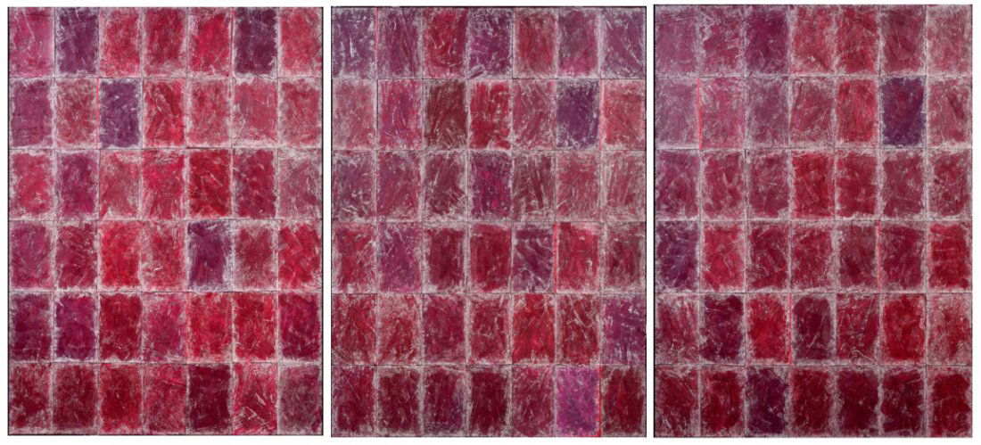 Robert Courtright, "Untitled (Triptych)," Collage: Artist: Robert Courtright (American, 1926-2011) Title: "Untitled (Triptych)" Dimensions: 59 x 44 (Each) Date: 2002 Medium: French Paper Collage Signature: On each verso. Provenance: Property from a Di