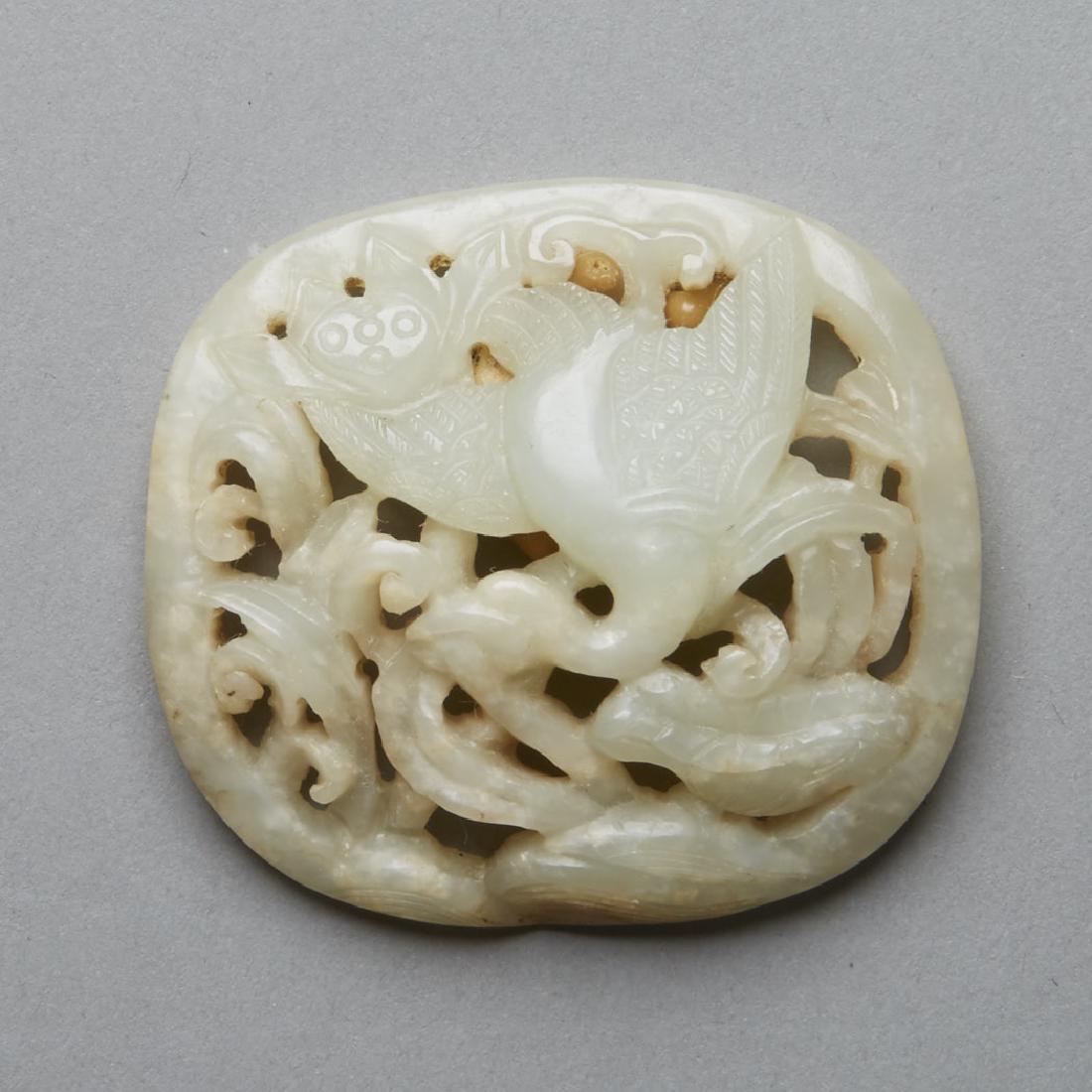 Chinese Ming pale grey-green Jade Oval Plaque-BTC Acpt: A stunning example of early Ming jade carving crafted with the finest details and painstaking polishing. This plaque retains the export seal from when it was taken out of China in the early 1980s. Dim