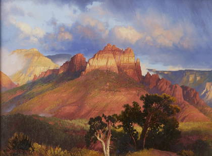 McCarthy and Silversmith Paintings: D. Michael McCarthy (b. 1951). Oil on board depicting a Western mountainscape. Painting is signed along the lower right. Mark Silversmith (Navajo, b. 1954). Watercolor on paper depicting a winter scen