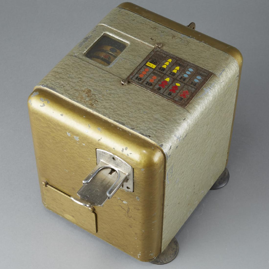 Indian Slot Machine: Small dime slot machine. In working condition. Includes key. Dimensions: Height: 8 1/2 in. x Width: 7 in. x Depth: 13 in. Images: To view larger images, please visit https://www.dropbox.com/sh/8ed9nhn