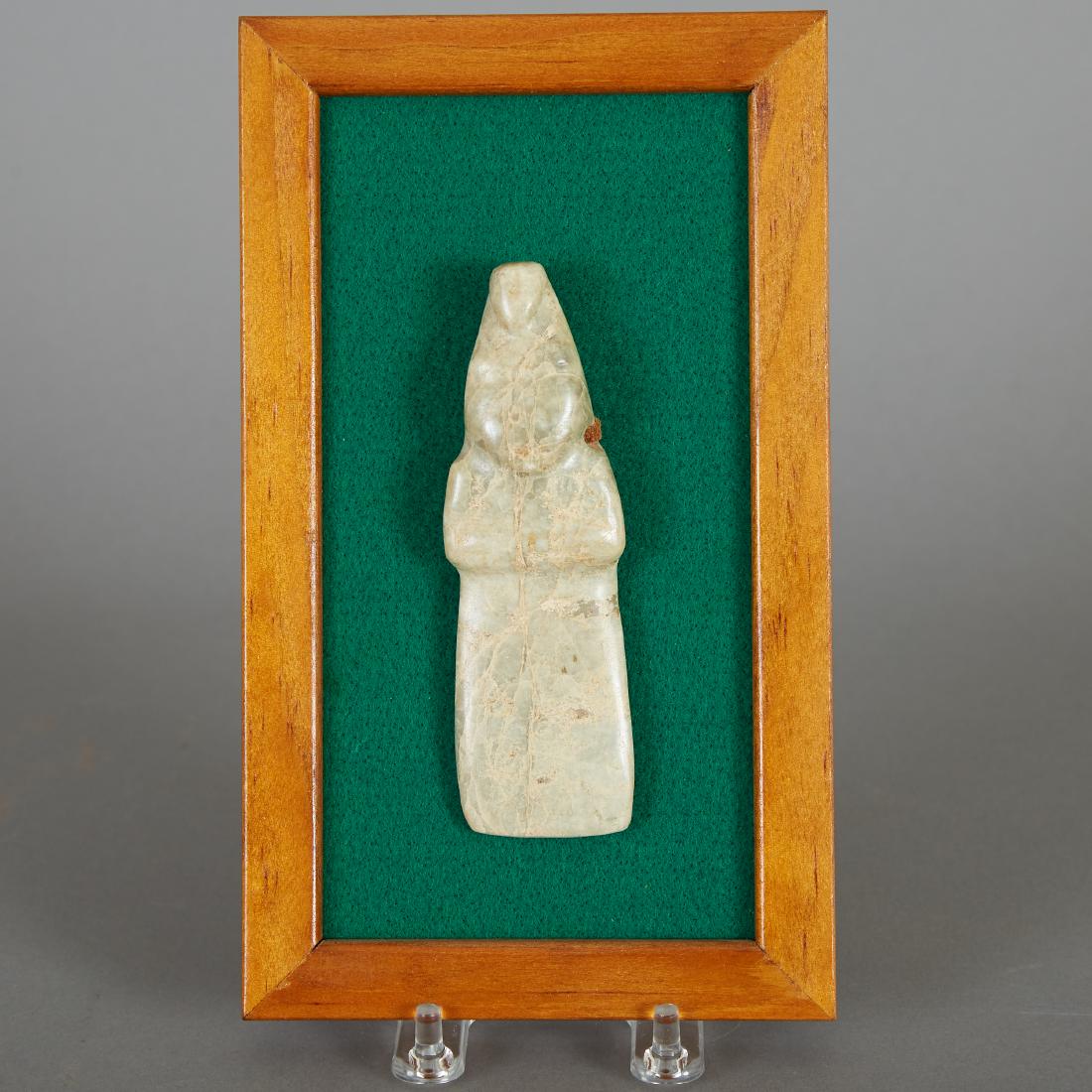 Pre-Columbian Stone Carved Axe God: Pre-Columbian stone carved axe god originating from Costa Rica, 300-600 C.E. Provenance: Norman Fargo Collection, CA; purchased by current owner from Arte Primitivo auction in 2001. Dimensions: Height