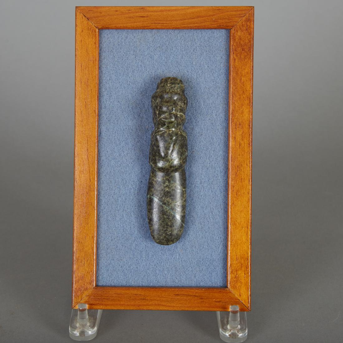 Pre-Columbian Stone Carved Axe God: Pre-Columbian stone carved axe god originating from Costa Rica, 300-600 C.E. Provenance: Norman Fargo Collection, CA; purchased by current owner from Arte Primitivo auction in 2001. Dimensions: Height