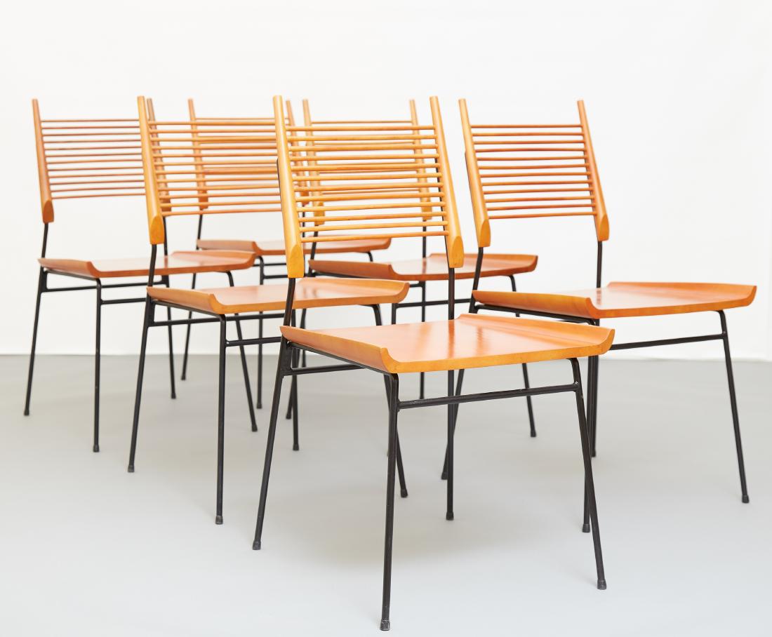 Set of 6 Paul McCobb Planner Group Dining Chairs: Paul McCobb (1917-1969) for Winchendon, USA. Set of six mid-century Planner Group dining chairs, model 1533, designed 1953. Maple and enameled steel. Dimensions: (Each chair): Height: 34 in x width: 1
