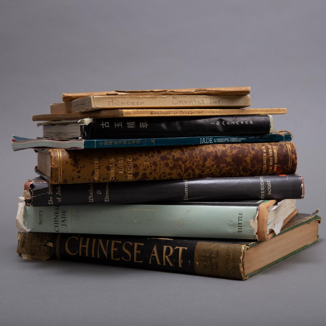 Group of 9 Books on Chinese Jade: Nine books on Chinese jade, including "Chinese Jade Throughout the Ages," Stanley Charles Nott (1962); "The Story of Jade," Herbert Whitlock and Martin Ehrmann (1949); "The Romance of Chinese Art: How