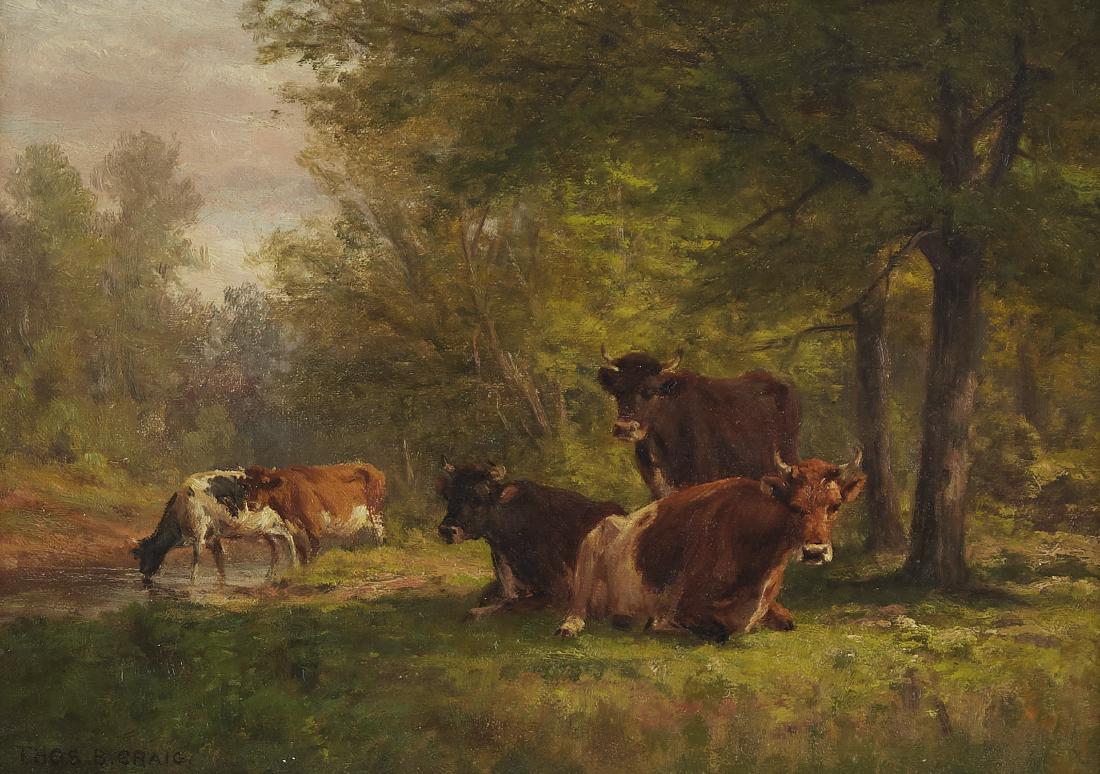 Thomas Craig Cows Oil on Canvas Ornate Frame (1 of 3)