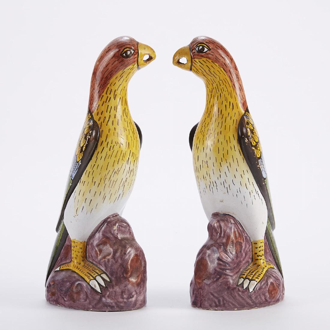 Pair of Faience Tin Glazed Ceramic Parrots (1 of 4)