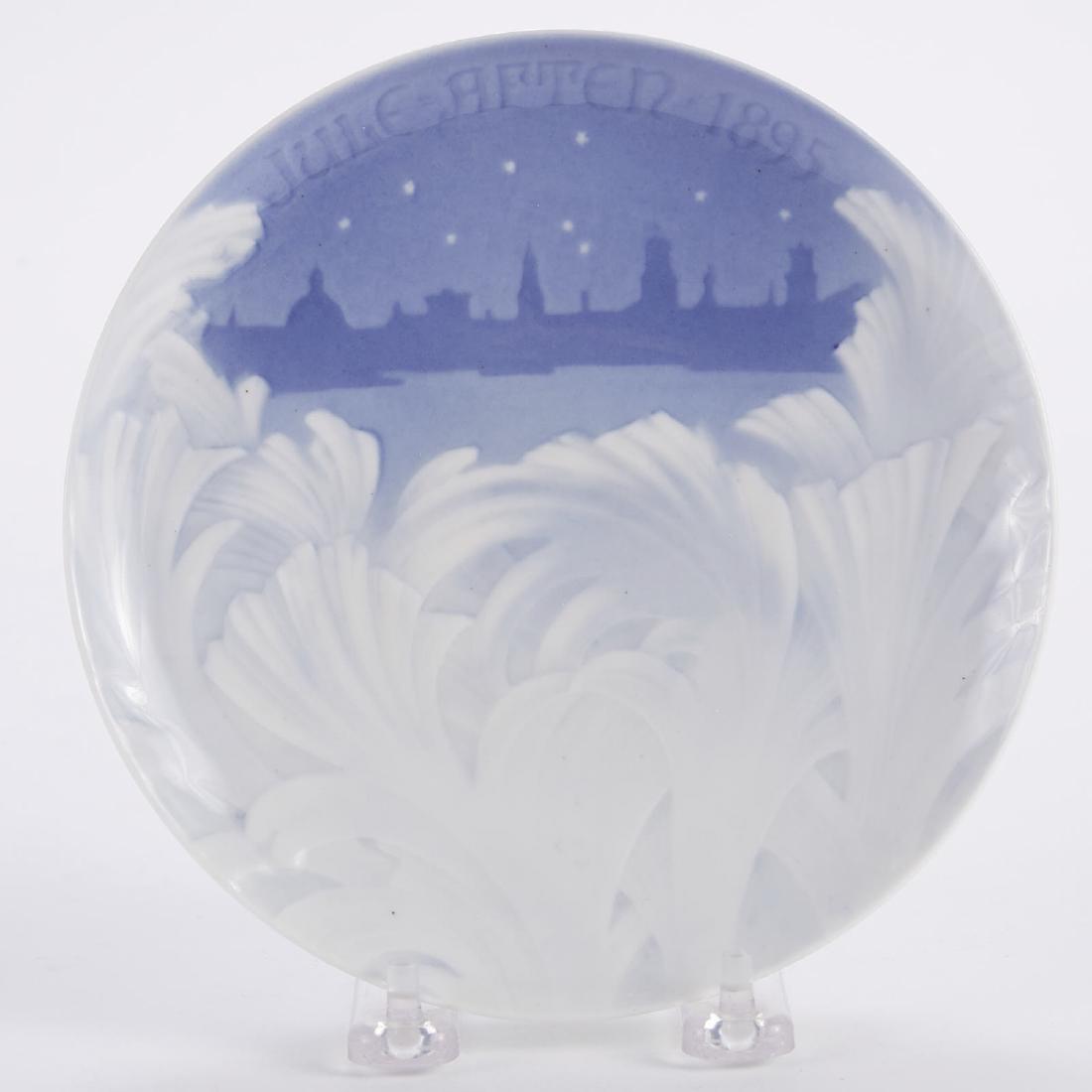 Bing and Grondahl Christmas Plate 1895: Bing and Grondahl, Denmark. Blue and white porcelain Christmas Eve (Jule Aften) plate for 1895. 1895 was the first year of production for Bing and Grondahl's iconic Christmas plates, marking the begin