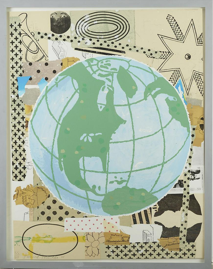 Donald Baechler "Globe" Screenprint: Donald Baechler (b. 1956). Screenprint on paper titled "Globe." 2001. Pencil signed, dated, and numbered 55/60 along the lower left. Provenance: Distinguished corporate collection, Minnesota Dimension