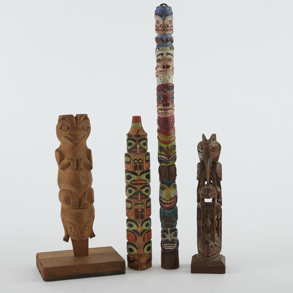 Grp: 4 Carved Pacific Northwest Totem Poles (1 of 6)