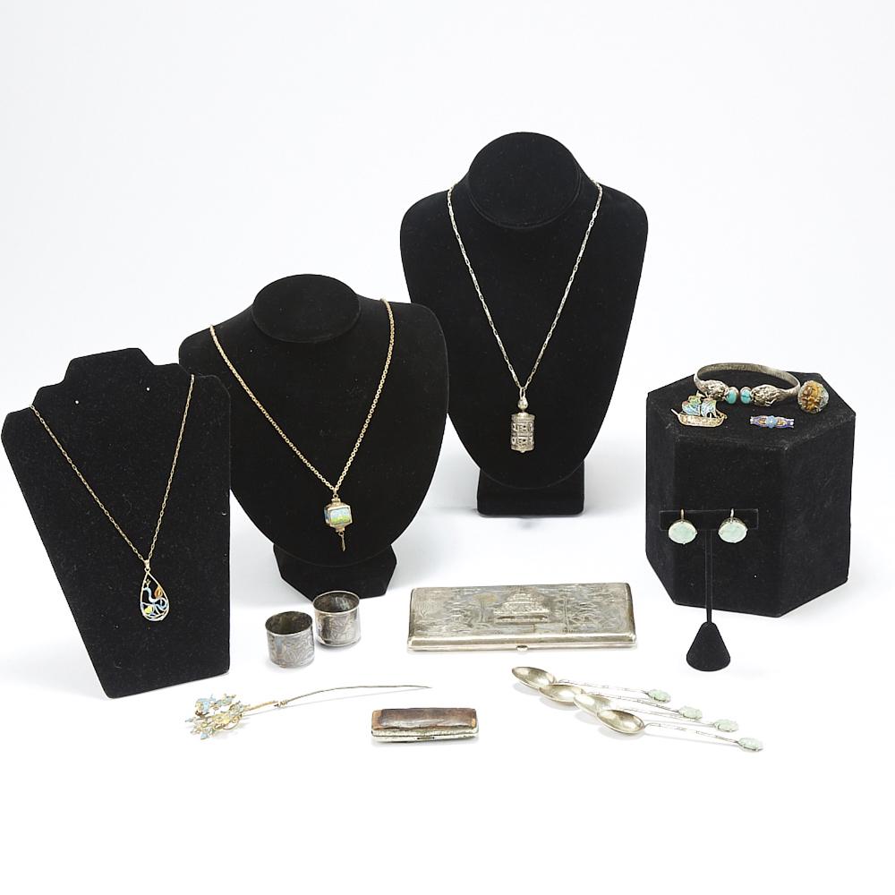 Large Group of Chinese Silver with Kingfisher Fea (1 of 9)