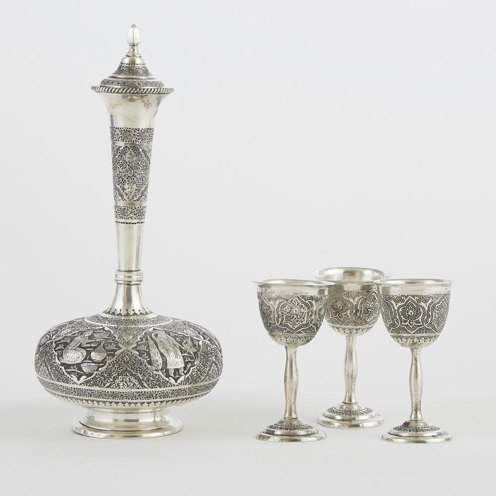 Persian Silver Decanter and Cups (1 of 8)