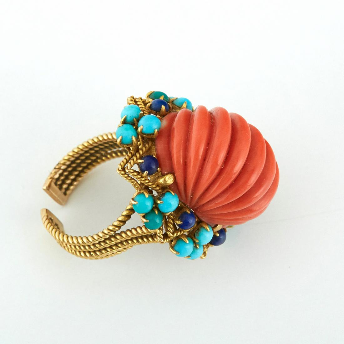 Coral Turquoise Lapis Cocktail Gold Ring (1 of 4)