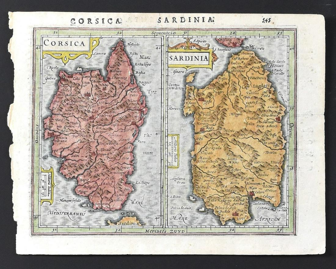 2 Maps of Sardinia and Corsica Mercator and Hondi (1 of 4)