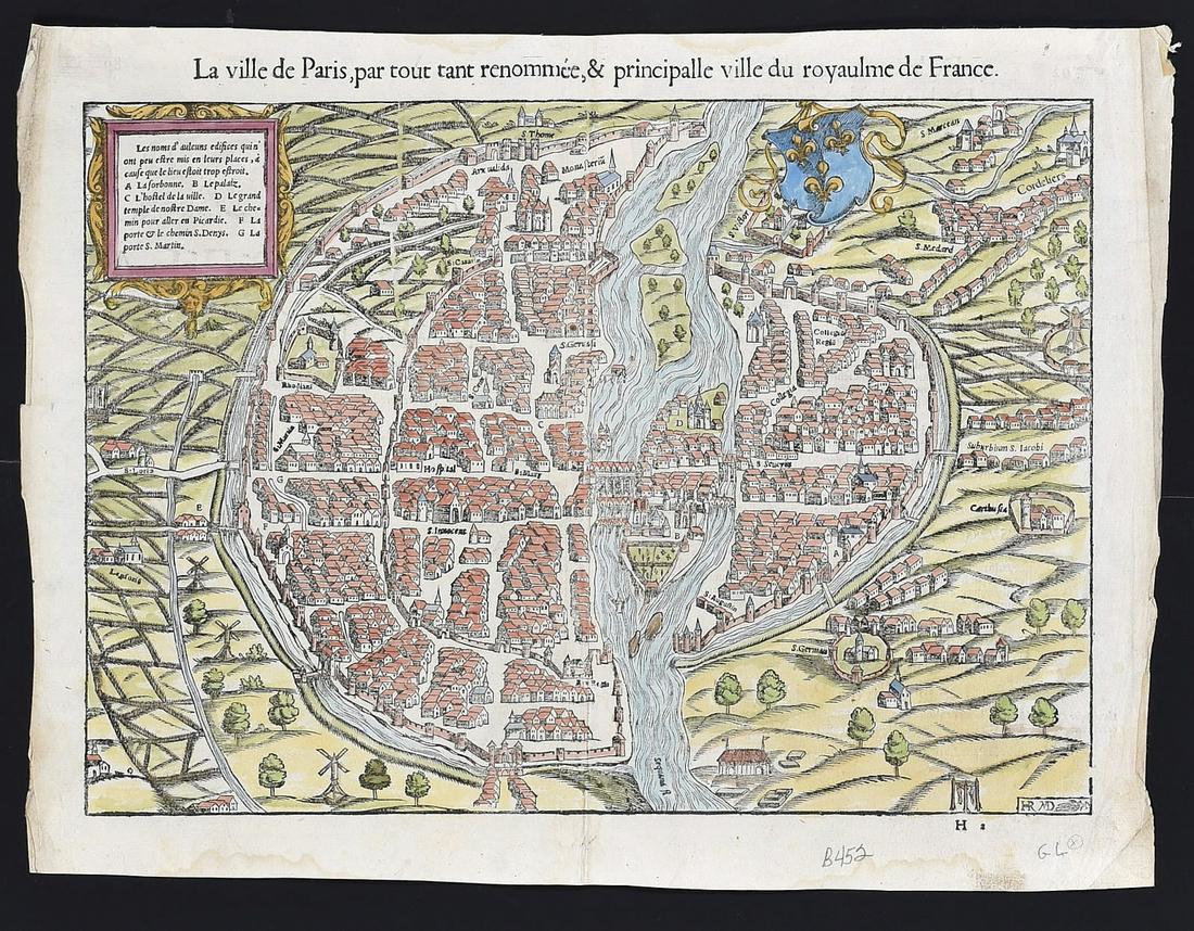 Sebastian Munster Map of Paris 1550 (1 of 2)