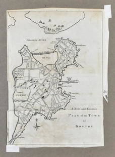 Aitken Revolutionary War Boston Map 1775: Robert Aitken (1735-1808), "A New and Correct Plan of the Town of Boston," London: The Gentleman's Magazine, 1775. This map of Boston depicts the city early in the American Revolution, including the r