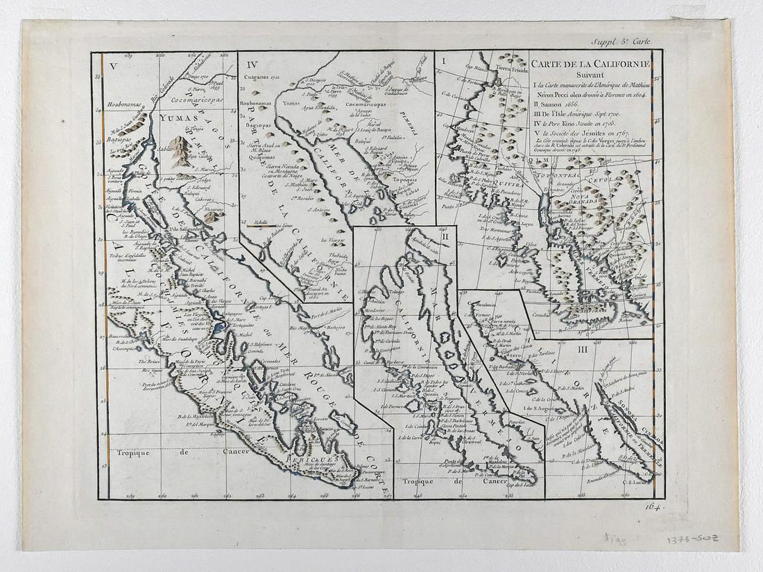 Diderot and de Vaugondy Map of California ca. 177: Denis Diderot (1713-1784) and Didier Robert de Vaugondy (ca. 1723â€“1786), "Carte De La Californie Suivant I. la Carte manuscrite de l'Amerique de Mathieu Neron Pecci olen dresee a Florence en 16