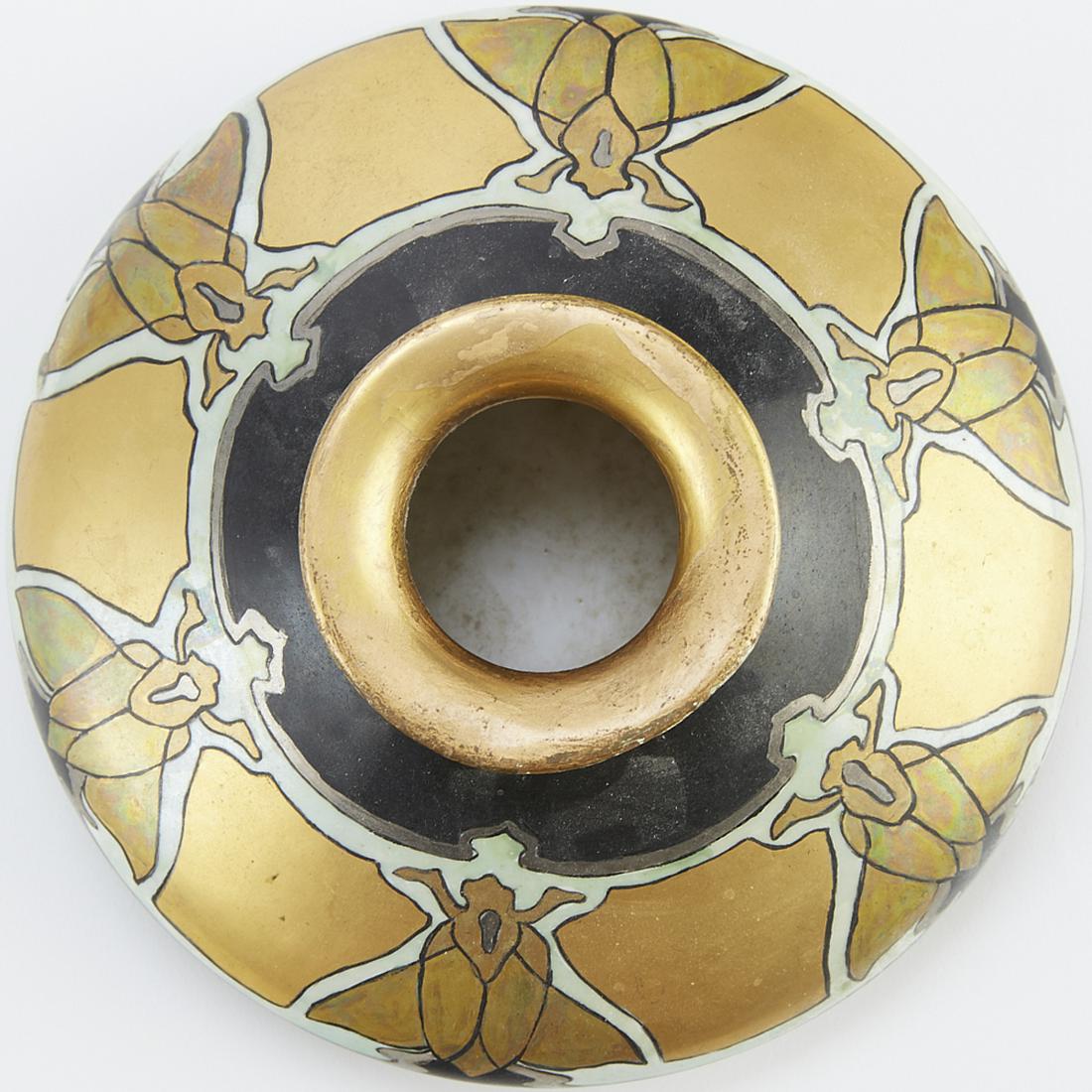 Viennese Porcelain Vase w/ Beetles: Viennese porcelain low vase decorated with a beetle motif. Marked "Vienna, Austria" along the underside. Dimensions: Height: 3 1/2 in x diameter: 7 in. SKU: 03189