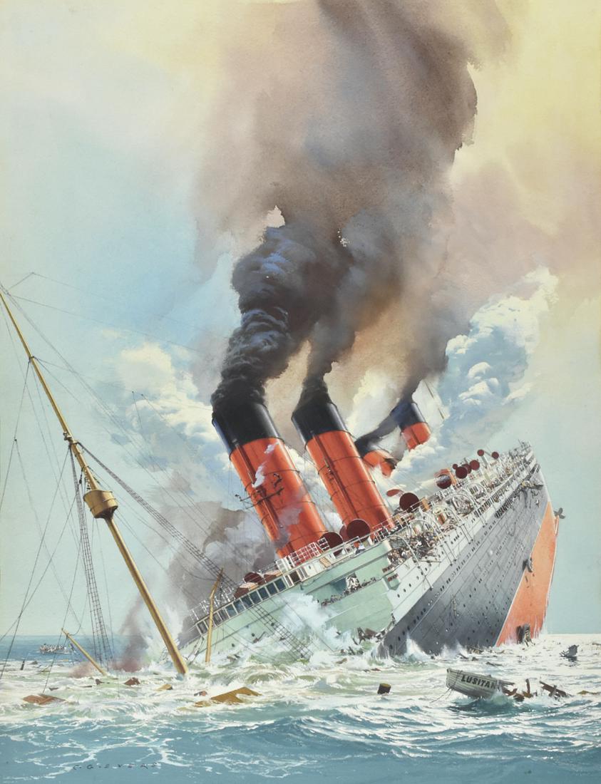 Carl Evers "The Truth About the Lusitania" Gouach (1 of 3)