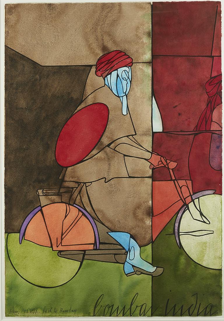 Valerio Adami "Back to Bombay" Watercolor on Pape (1 of 3)