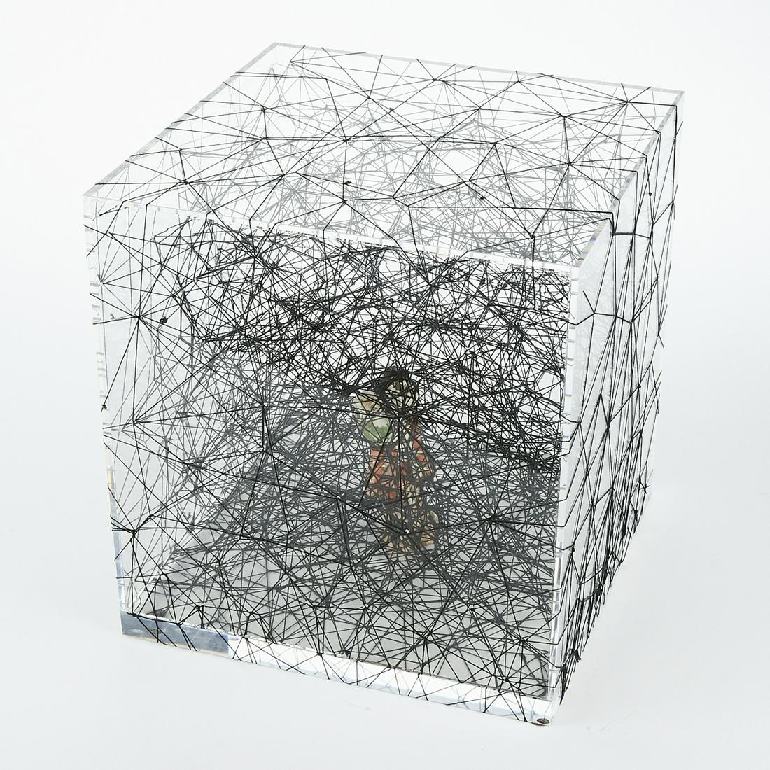 Chiharu Shiota "Trauma Alltag" Mixed Media Sculpt: Chiharu Shiota (b. 1972). Mixed media sculpture titled "Trauma/Alltag (Mother and Child)," 2008. Cotton thread, plexiglass, clay figure. Provenance: Goff & Rosenthal, Berlin, purchased June 2008; Priv