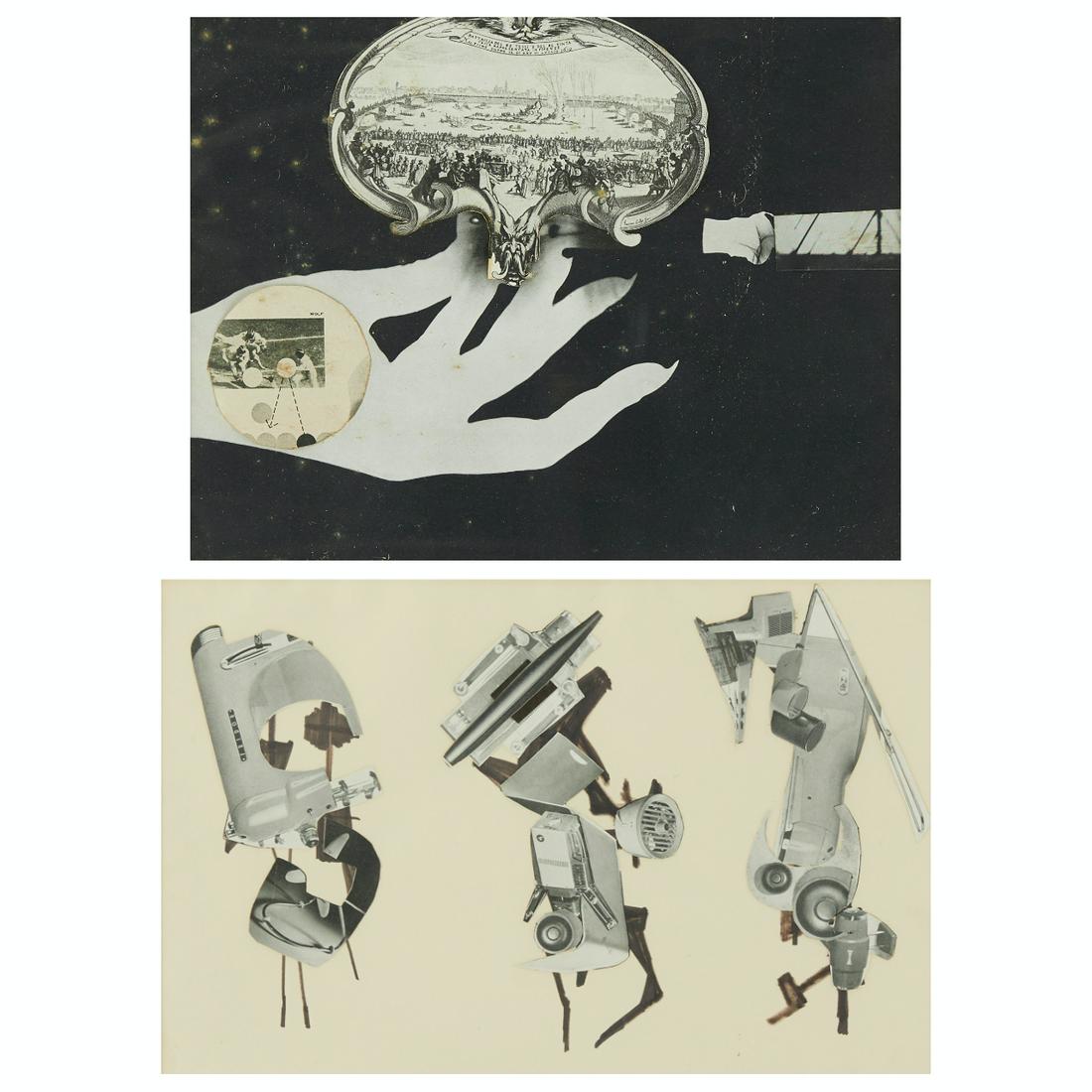 Pair of Hugh Kappel Collage Works: Hugh Kappel (1910-1982). Two collage works in black and white. Provenance: Dayton's Gallery 12 Hugh Kappel was born in Berlin, Germany in 1910 to a wealthy Jewish family. His families affluence enable