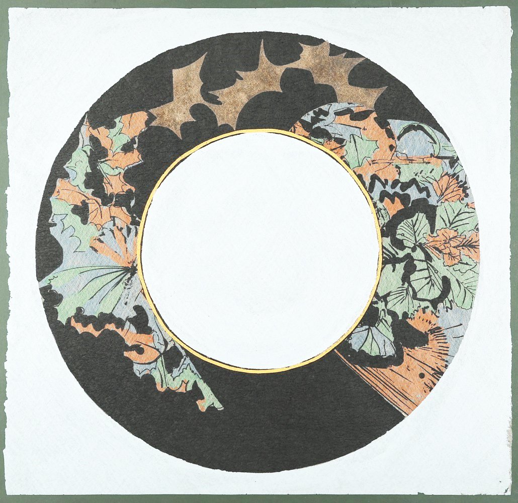 Stuart Nielsen "Plate" Woodcut Print on Paper: Stuart Nielsen (b. 1947). Woodcut on paper titled "Plate," depicting an abstracted plate with beautiful floral designs. Sight; height: 35 in x width: 36 1/2 in. Framed; height: 40 in x width: 41 1/2 i