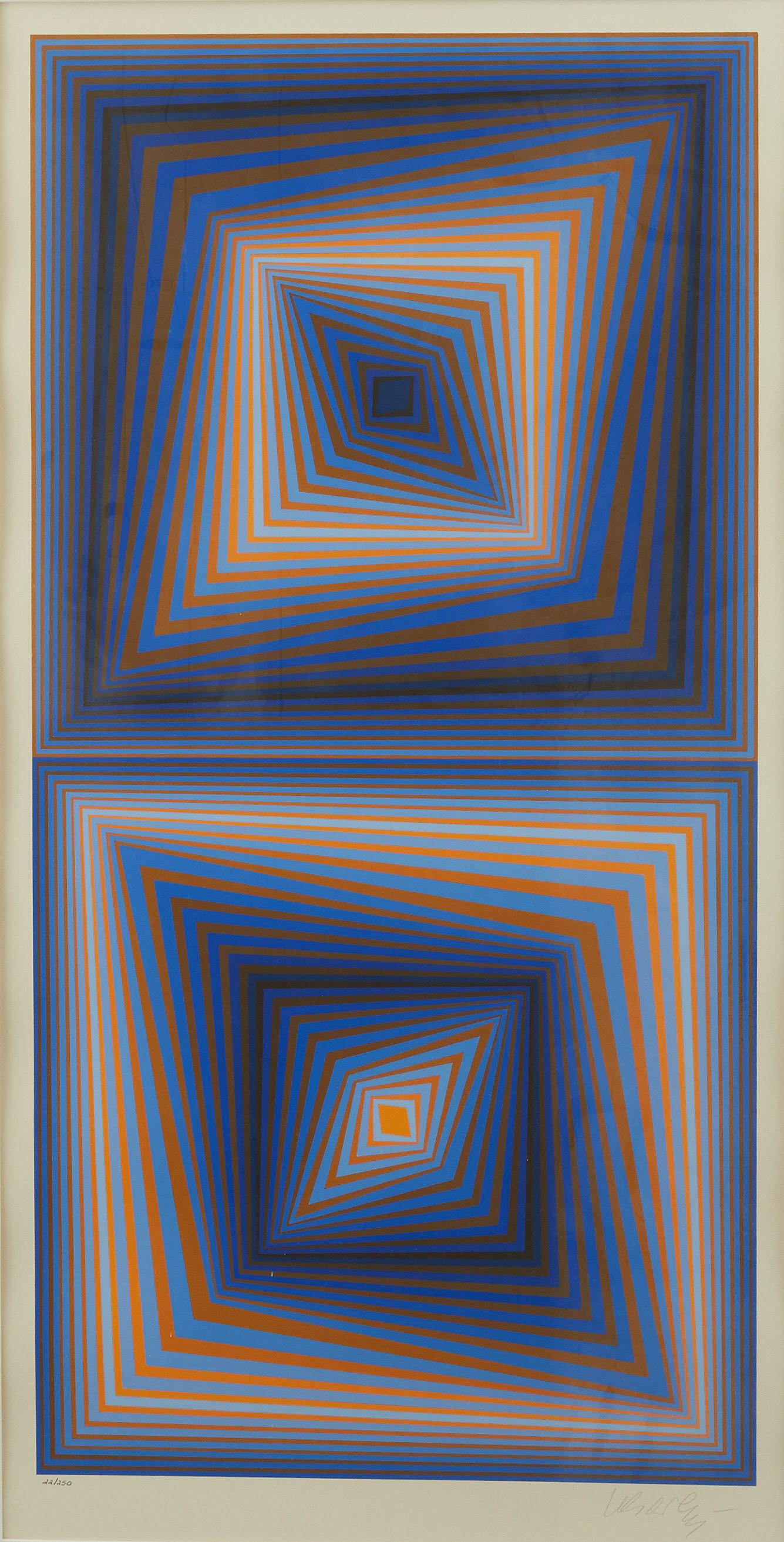 Victor Vasarely "Serpent Parmiles" Silkscreen Print: Victor Vasarely (1906-1997). Silkscreen on paper titled "Serpent Parmiles." Signed along the lower right and numbered 22/250 along the lower left. Sight; height: 34 3/4 in x width: 18 in. Fr