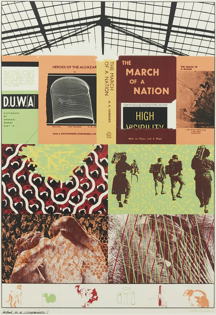 Ronald Brooks Kitaj "What Is A Comparison?" Screenprint: Ronald Brooks Kitaj (1932-2007). Screenprint on paper titled "What is a Comparison?" from the series "Mahler Becomes Political, Beisbo," 1964-7. Titled along the lower left. Signed