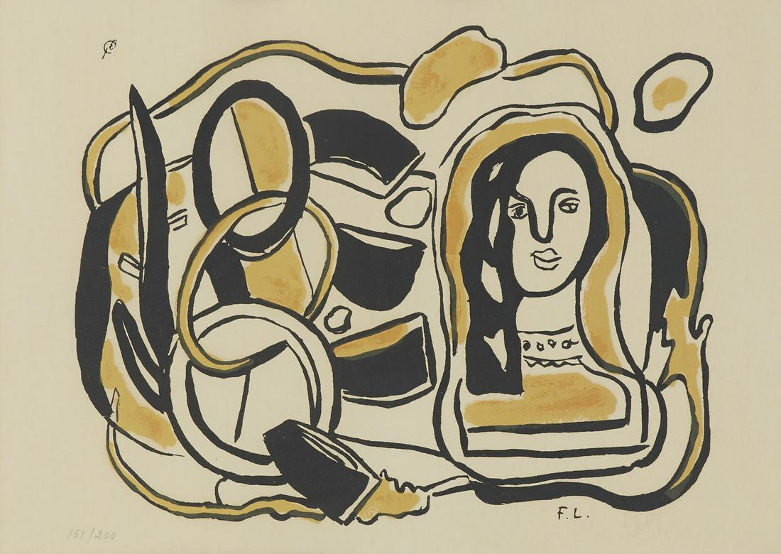 Fernand Leger Abstract Woman Composition Serigraph: Fernand Leger (1881-1955). Serigraph on Arches paper depicting the bust of a woman within an abstract composition, ca. 1950. Initialed in the plate along the lower right; numbered 151/200 along the lo