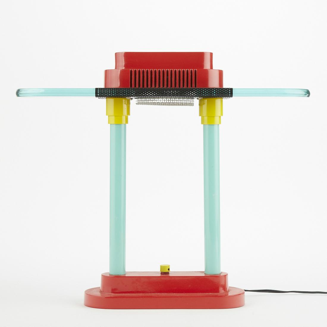 Robert Sonneman George Kovacs Memphis Desk Lamp: Robert Sonneman (b. 1942) for George Kovacs, USA. Memphis style desk lamp, designed 1987. Enameled metal, glass.Height: 15 1/4 in x width: 17 1/2 in x depth: 4 1/2 in.