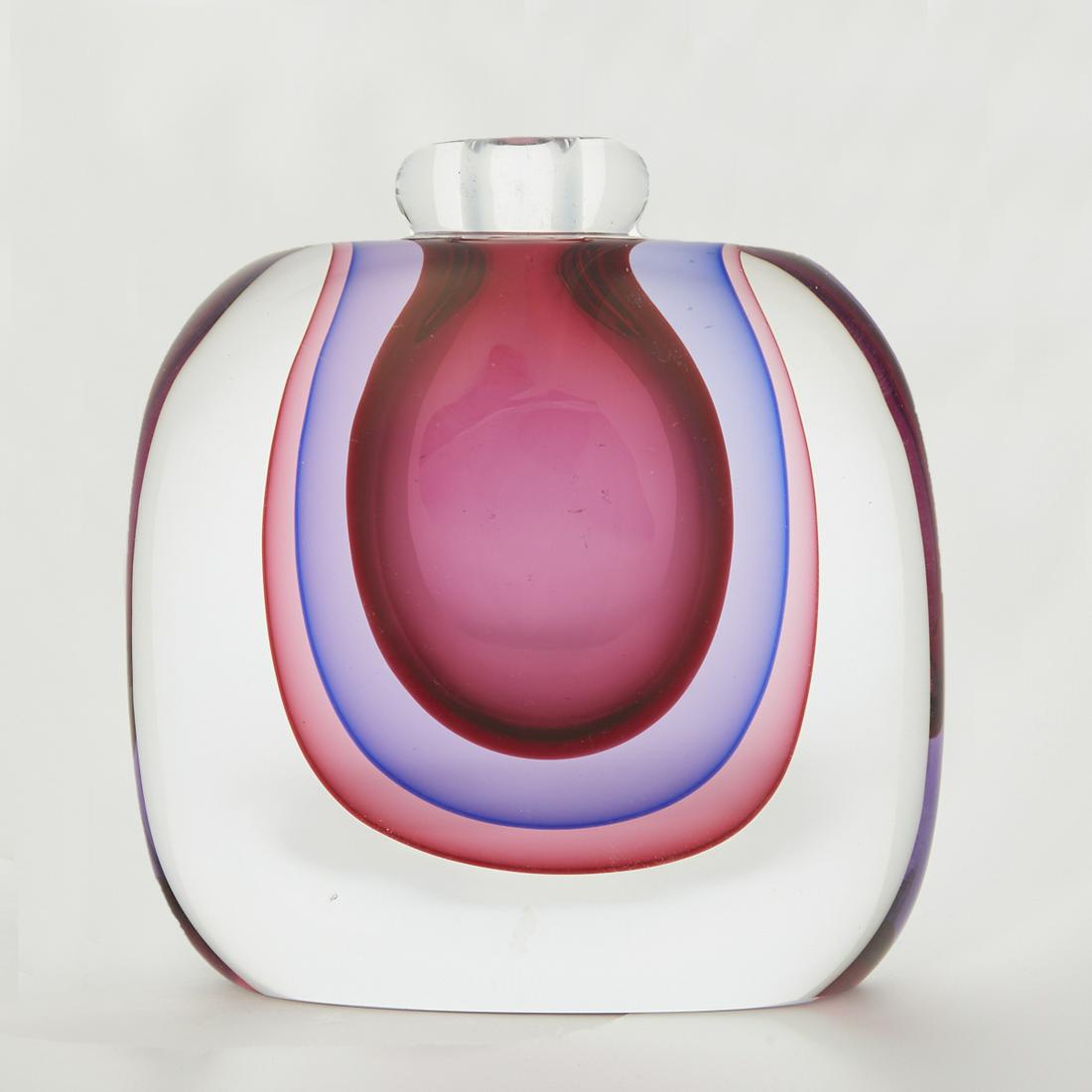 Modernist Murano Glass Orchid Vase Luigi Onesto: Luigi Onesto (20th c). Modernist Murano glass orchid vase. Signed and inscribed "Murano" along the underside. Height: 5 3/4 in x width: 5 1/2 in x depth: 2 1/2 in.