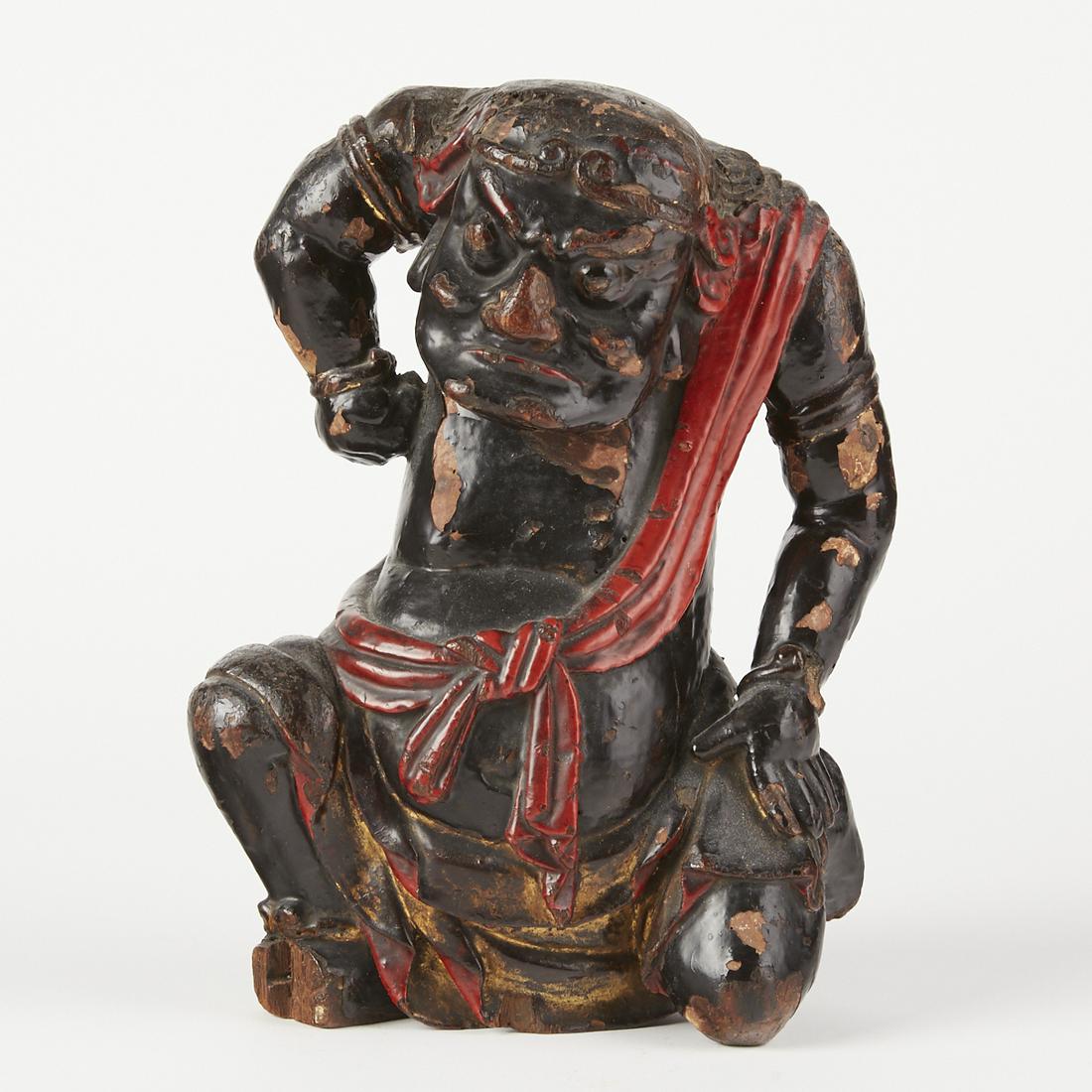 Edo Japanese Wood Lacquer Oni Temple Figure (1 of 7)