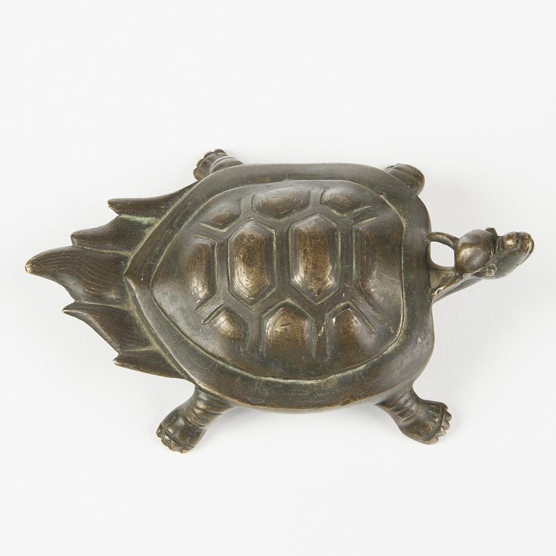19th c. Chinese Bronze Turtle w/ Silver Inlay - Scroll (1 of 6)